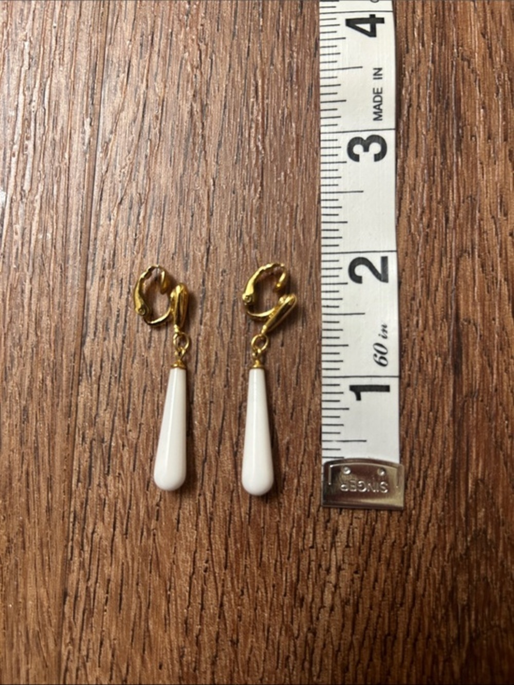 Trifari White Drop with Gold Tone Accent Clip On Vintage Earrings